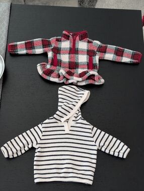 Lot 2 Girl 12 -18 Months Old Navy Hooded Knit Pull On Sweater Plaid Fleece Red